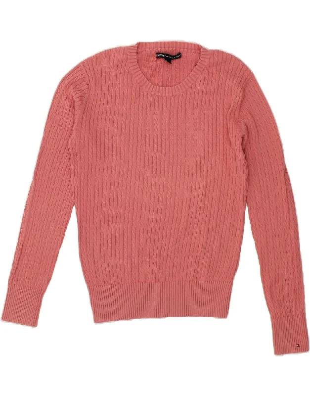 TOMMY HILFIGER Womens Crew Neck Jumper Sweater UK 14 Medium Pink Cotton Satin Blend Silk Blend Wool Blend TOMMY HILFIGER Womens Crew Neck Jumper Sweater UK 14 Medium Pink Cotton Satin Blend Silk Blend Wool Blend