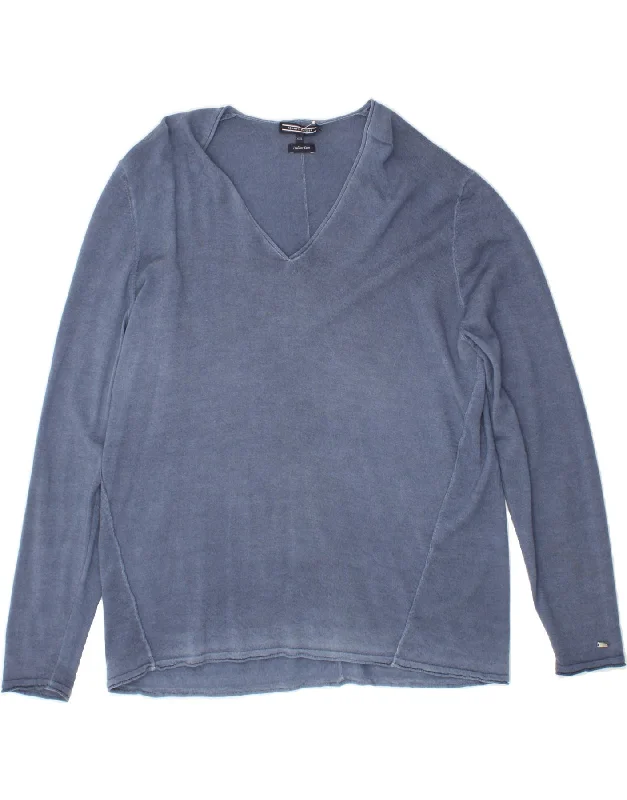 TOMMY HILFIGER Womens V-Neck Jumper Sweater 2XL Blue Wool Fleece Fabric Down Fabric Feather Fabric TOMMY HILFIGER Womens V-Neck Jumper Sweater 2XL Blue Wool Fleece Fabric Down Fabric Feather Fabric