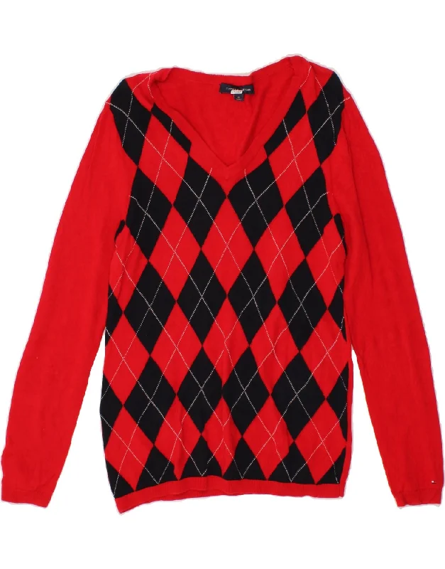 TOMMY HILFIGER Womens V-Neck Jumper Sweater UK 12 Medium Red Slim Fit Regular Fit Oversized TOMMY HILFIGER Womens V-Neck Jumper Sweater UK 12 Medium Red Slim Fit Regular Fit Oversized