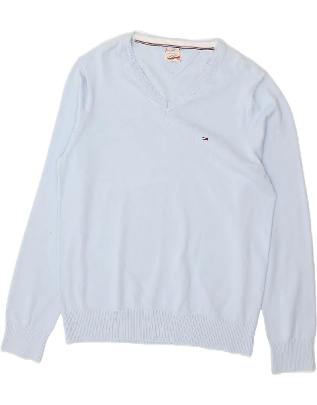 TOMMY HILFIGER Womens V-Neck Jumper Sweater UK 18 XL Blue Cotton Slim Fit Regular Fit Oversized TOMMY HILFIGER Womens V-Neck Jumper Sweater UK 18 XL Blue Cotton Slim Fit Regular Fit Oversized