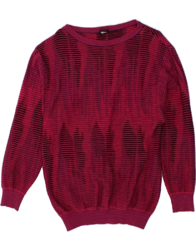 VINTAGE Womens Abstract Pattern Boat Neck Jumper Sweater IT 42 Medium Pink Handmade Hand-knitted Hand-woven VINTAGE Womens Abstract Pattern Boat Neck Jumper Sweater IT 42 Medium Pink Handmade Hand-knitted Hand-woven