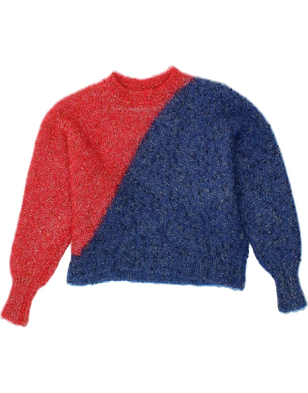 VINTAGE Womens Batwing Crop Turtle Neck Jumper Sweater UK 16 Large Blue Striped Floral Plaid VINTAGE Womens Batwing Crop Turtle Neck Jumper Sweater UK 16 Large Blue Striped Floral Plaid