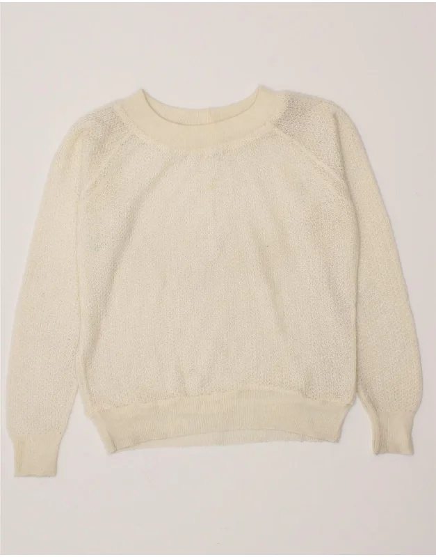 VINTAGE Womens Boat Neck Jumper Sweater UK 10 Small Off White Casual Formal Business