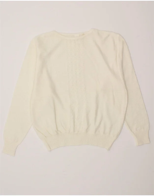 VINTAGE Womens Boat Neck Jumper Sweater UK 14 Large Off White Soft Cozy Warm