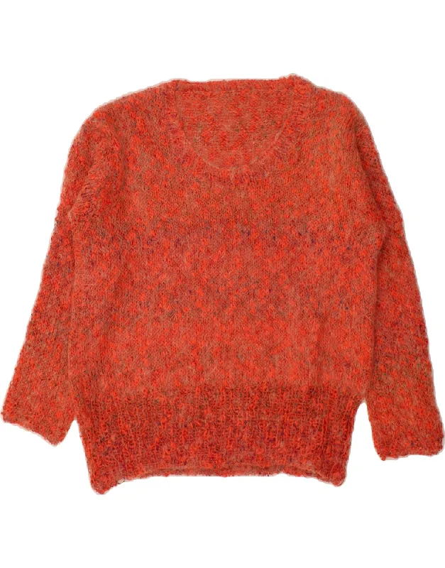 VINTAGE Womens Boat Neck Jumper Sweater UK 16 Large Orange Flecked Soft Cozy Warm