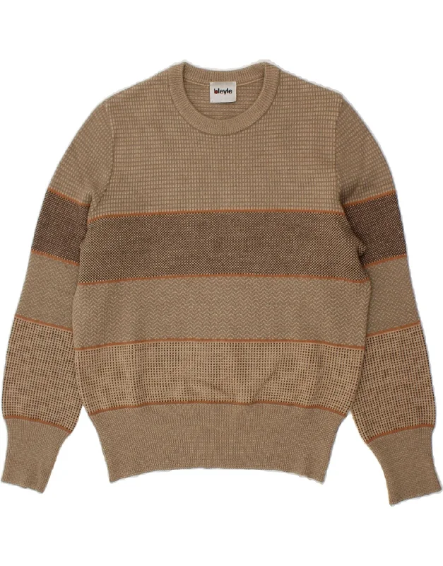 VINTAGE Womens Crew Neck Jumper Sweater EU 50 Medium Brown Colourblock Ribbed Striped Patterned VINTAGE Womens Crew Neck Jumper Sweater EU 50 Medium Brown Colourblock Ribbed Striped Patterned