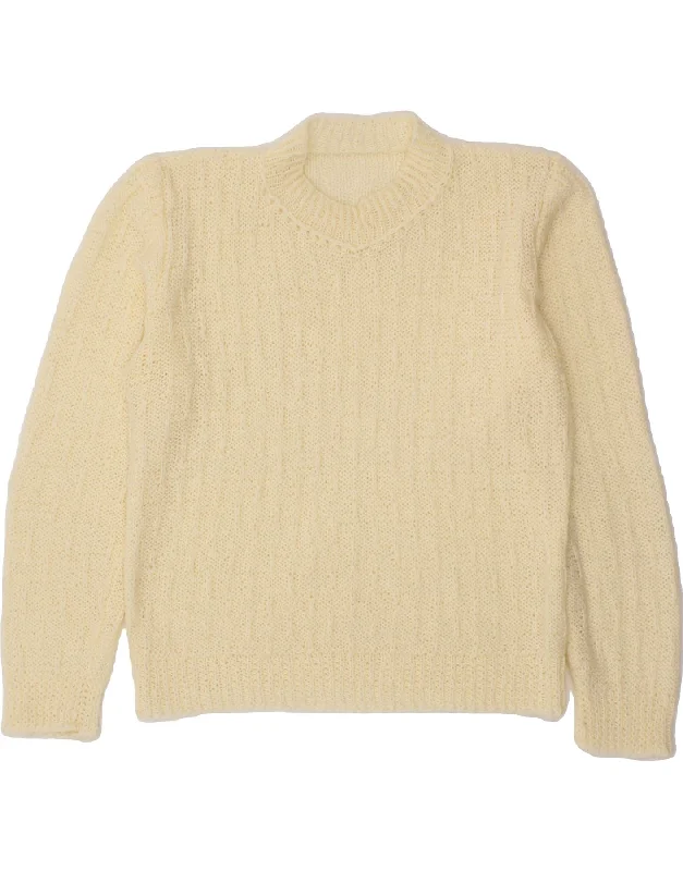 VINTAGE Womens Crew Neck Jumper Sweater UK 12 Medium Beige Iron Safe Non-Iron Wrinkle Free