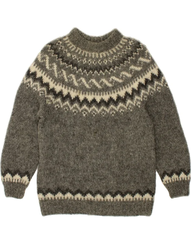VINTAGE Womens Crew Neck Jumper Sweater UK 14 Medium Grey Fair Isle High Neck Crew Neck V-Neck VINTAGE Womens Crew Neck Jumper Sweater UK 14 Medium Grey Fair Isle High Neck Crew Neck V-Neck