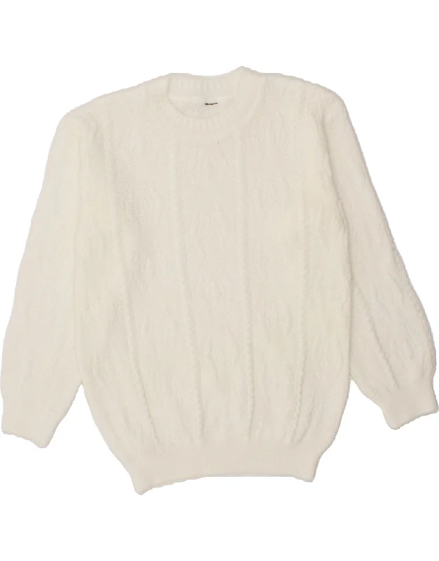 VINTAGE Womens Crew Neck Jumper Sweater UK 14 Medium White Modern Contemporary Chic