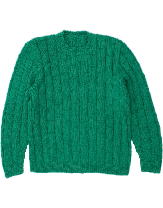 VINTAGE Womens Crew Neck Jumper Sweater UK 16 Large Green Sequined Glittery Shiny