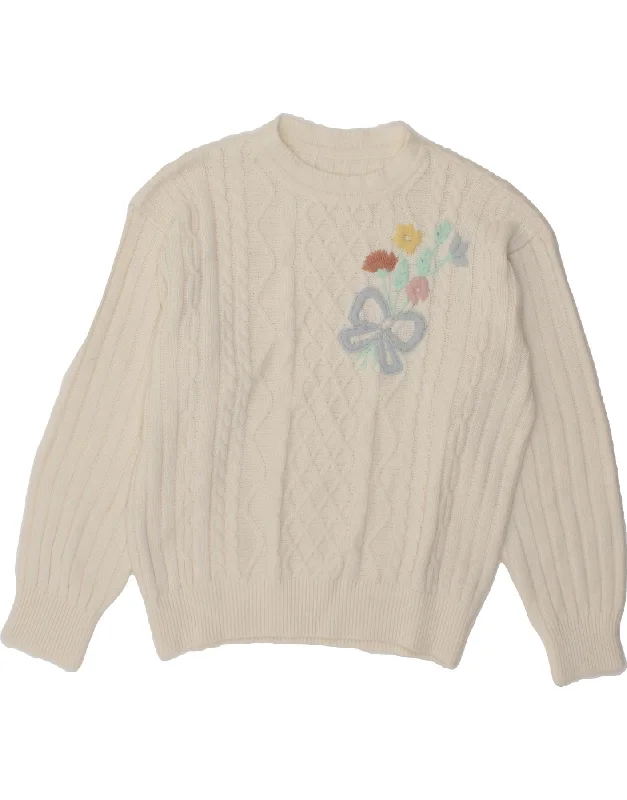 VINTAGE Womens Crew Neck Jumper Sweater UK 16 Large White Floral Slim Fit Regular Fit Oversized VINTAGE Womens Crew Neck Jumper Sweater UK 16 Large White Floral Slim Fit Regular Fit Oversized
