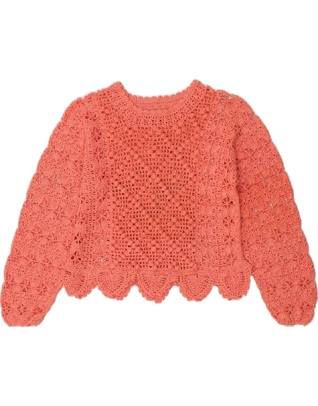 VINTAGE Womens Crop Crochet Boat Neck Jumper Sweater UK 16 Large Pink Plaid Sweater Polka Dot Checkered VINTAGE Womens Crop Crochet Boat Neck Jumper Sweater UK 16 Large Pink Plaid Sweater Polka Dot Checkered