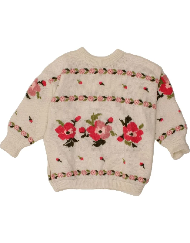 VINTAGE Womens Graphic Boat Neck Jumper Sweater UK 18 XL White Floral Seamless Knitted Crochet VINTAGE Womens Graphic Boat Neck Jumper Sweater UK 18 XL White Floral Seamless Knitted Crochet