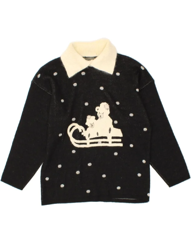 VINTAGE Womens Graphic Polo Neck Jumper Sweater UK 14 Medium Black Spotted Glossy Satin Silk VINTAGE Womens Graphic Polo Neck Jumper Sweater UK 14 Medium Black Spotted Glossy Satin Silk