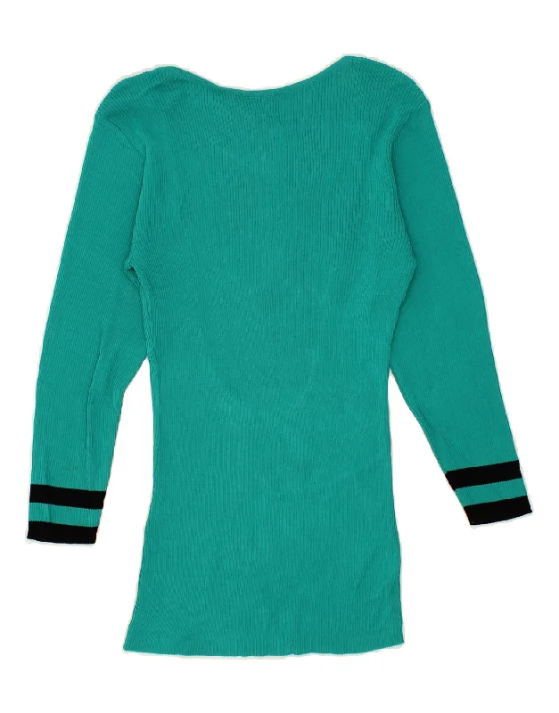 VINTAGE Womens Longline Crew Neck Jumper Sweater IT 40 Small Green Cotton Fabric Linen Fabric Terry Fabric VINTAGE Womens Longline Crew Neck Jumper Sweater IT 40 Small Green Cotton Fabric Linen Fabric Terry Fabric
