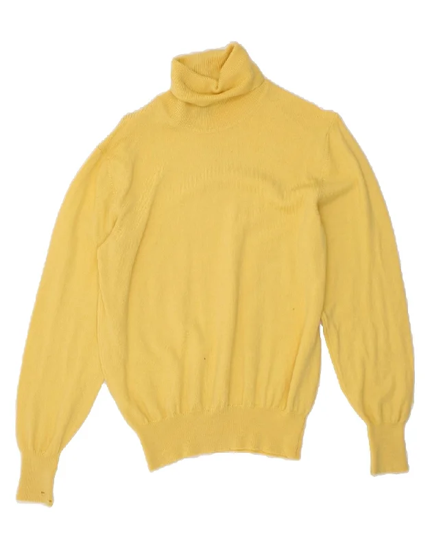 VINTAGE Womens Roll Neck Jumper Sweater UK 14 Medium Yellow Print Jacquard Patchwork VINTAGE Womens Roll Neck Jumper Sweater UK 14 Medium Yellow Print Jacquard Patchwork