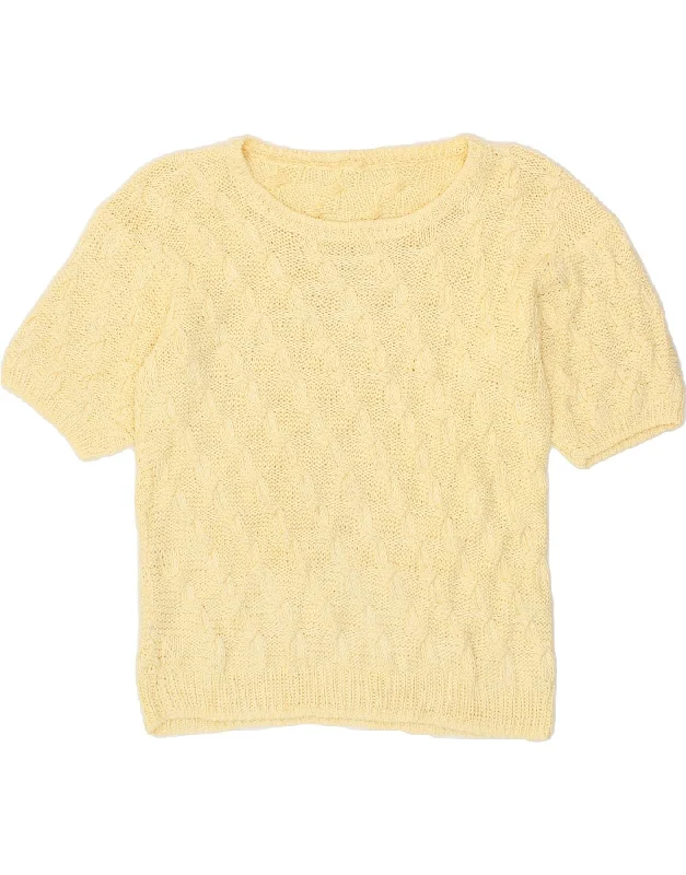 VINTAGE Womens Short Sleeve Boat Neck Jumper Sweater UK 12 Medium Beige Terry Blend Velvet Blend Canvas Blend VINTAGE Womens Short Sleeve Boat Neck Jumper Sweater UK 12 Medium Beige Terry Blend Velvet Blend Canvas Blend