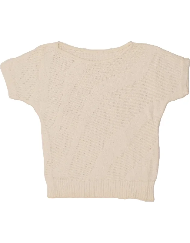 VINTAGE Womens Short Sleeve Boat Neck Jumper Sweater UK 14 Medium White Anti-Pilling Anti-Shrink Durable VINTAGE Womens Short Sleeve Boat Neck Jumper Sweater UK 14 Medium White Anti-Pilling Anti-Shrink Durable
