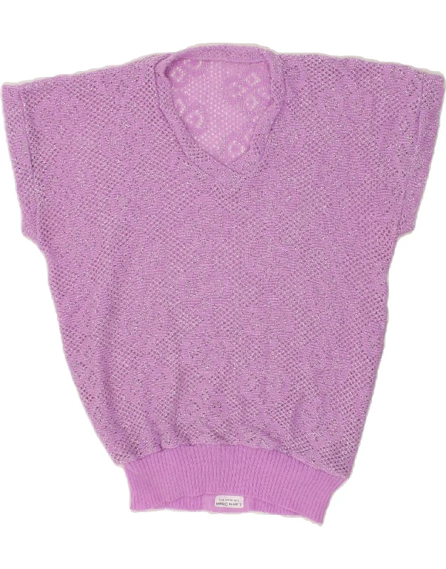 VINTAGE Womens Short Sleeve V-Neck Jumper Sweater UK 16 Large Purple Casual Formal Business VINTAGE Womens Short Sleeve V-Neck Jumper Sweater UK 16 Large Purple Casual Formal Business