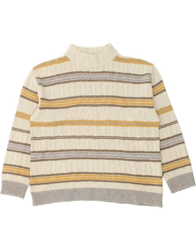 VINTAGE Womens Turtle Neck Jumper Sweater IT 50 XL Beige Striped Wool Chenille Blend Fleece Blend Nylon Blend VINTAGE Womens Turtle Neck Jumper Sweater IT 50 XL Beige Striped Wool Chenille Blend Fleece Blend Nylon Blend
