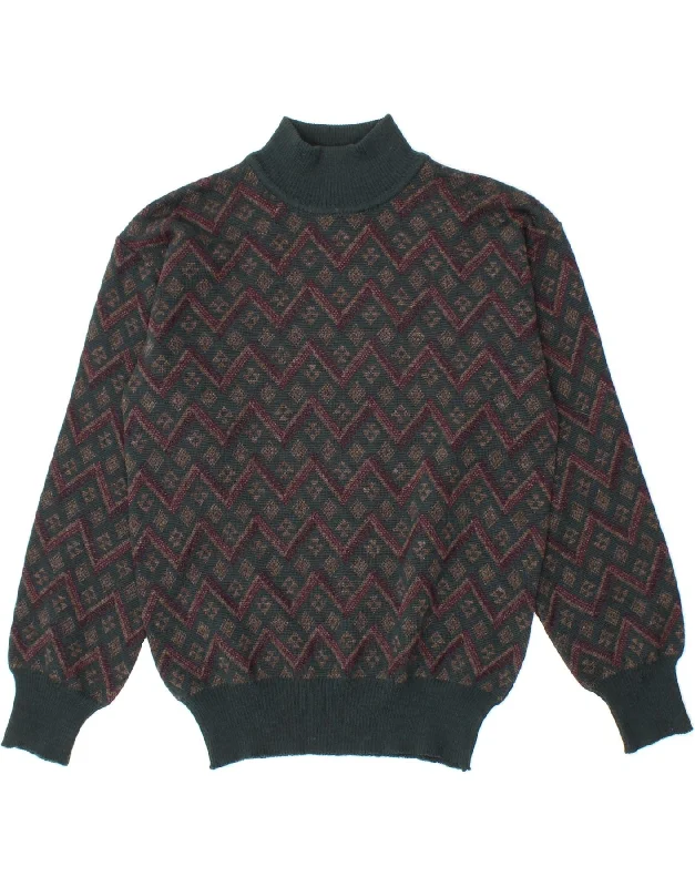 VINTAGE Womens Turtle Neck Jumper Sweater UK 10 Small Green Fair Isle Toggled Drawstring Belted VINTAGE Womens Turtle Neck Jumper Sweater UK 10 Small Green Fair Isle Toggled Drawstring Belted