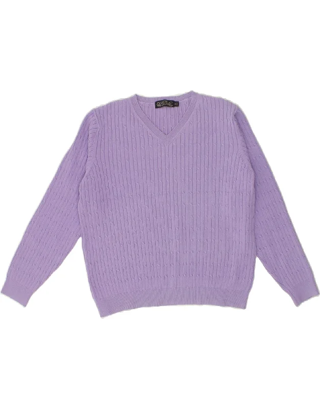 VINTAGE Womens V-Neck Jumper Sweater UK 18 XL Purple Cotton Denim Fabric Leather Fabric Suede Fabric VINTAGE Womens V-Neck Jumper Sweater UK 18 XL Purple Cotton Denim Fabric Leather Fabric Suede Fabric