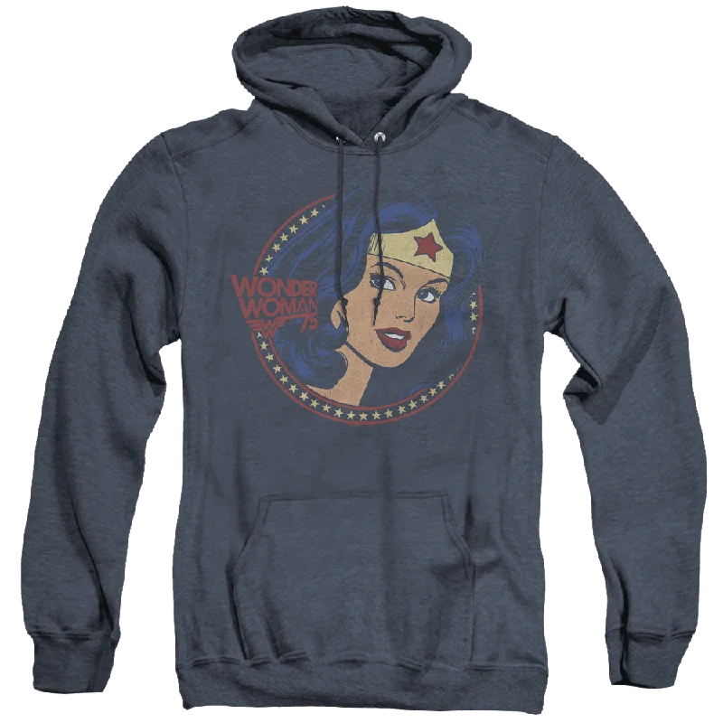 Wonder Woman Ww75 Starburst Portrait - Heather Pullover Hoodie Asymmetrical Hem Sweater