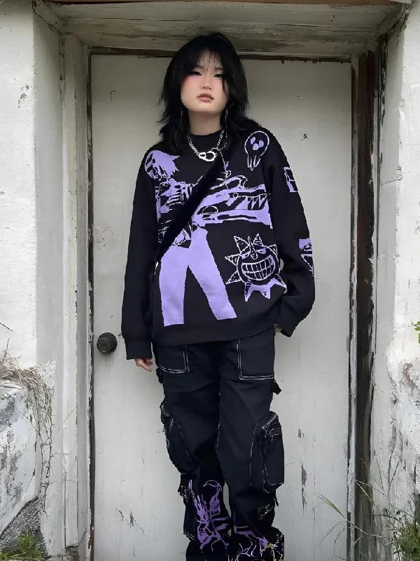 Y2K Anime Knitted Sweater Plaid Sweater Polka Dot Checkered