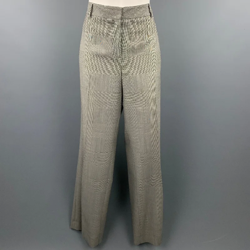 AKRIS Size 10 Grey Glenplaid Gabardine Wide Leg Dress Pants Trousers Canvas Durable