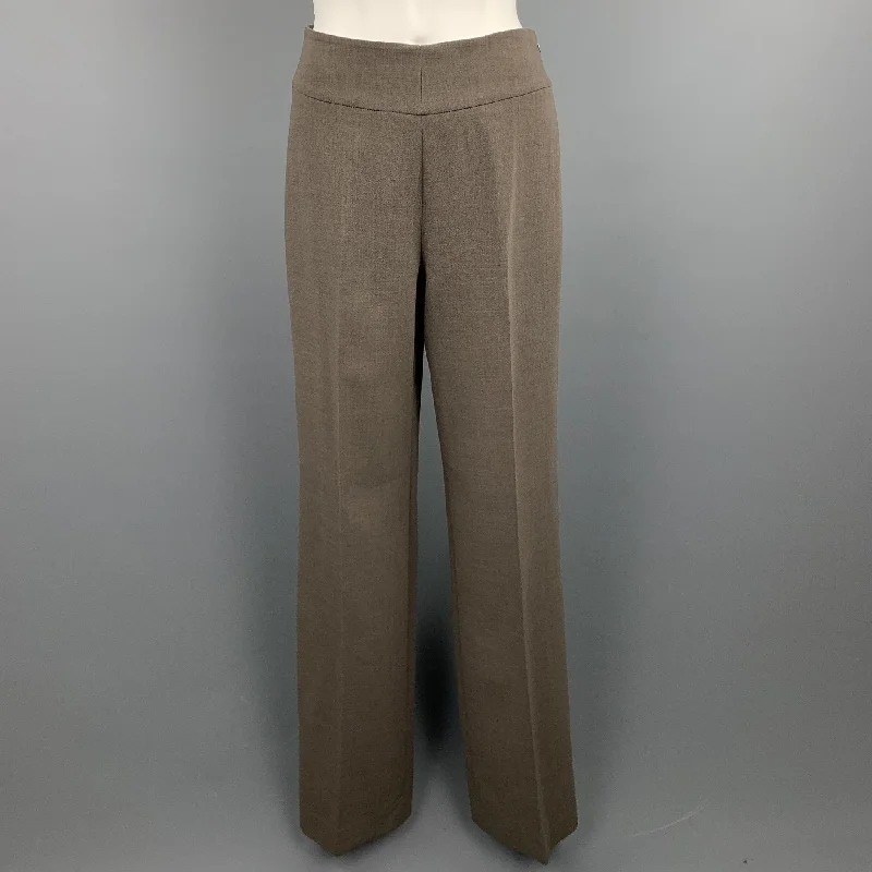 AKRIS Size 4 Olive Wool / Nylon High Waisted Wide Leg Dress Pants Trousers Bridal Satin AKRIS Size 4 Olive Wool / Nylon High Waisted Wide Leg Dress Pants Trousers Bridal Satin