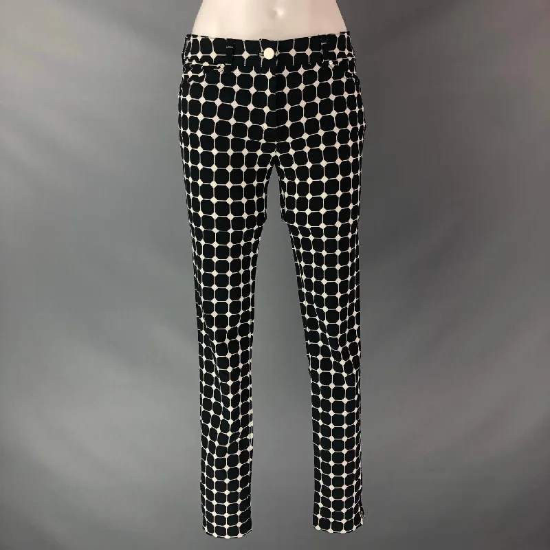 BALENCIAGA Size 4 Black White Cotton &  Elastane Checkered Dress Pants Trousers Floral Bohemian