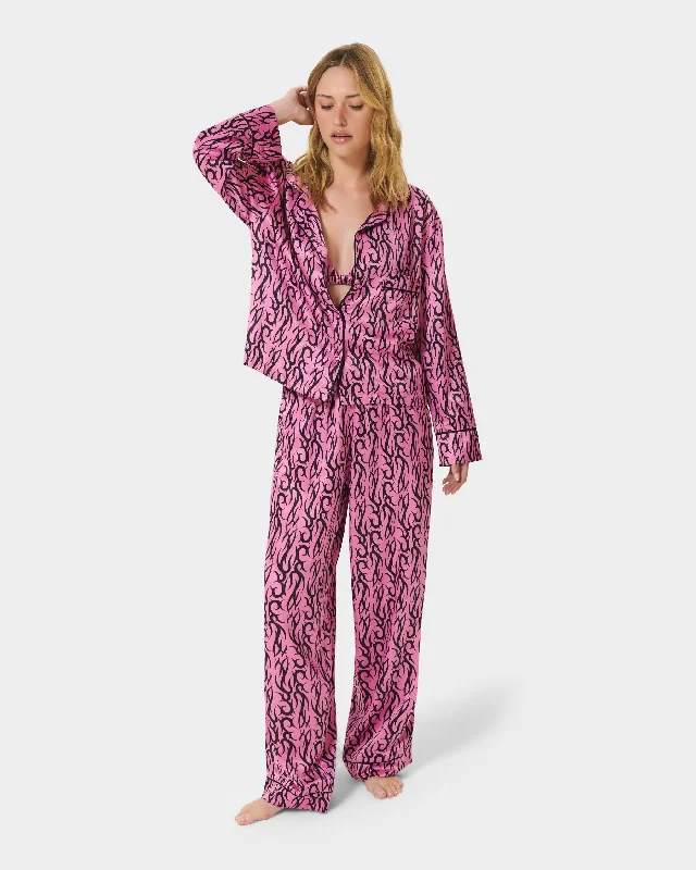 BB x Ashley Williams Tattoo Print Luxury Satin Trousers Trousers trendy modern