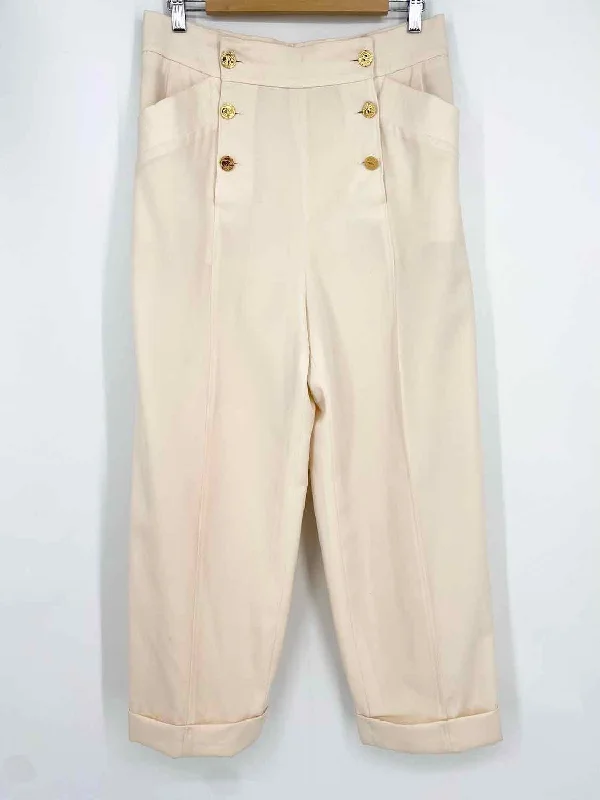 Chanel Women's Ivory Sailor High Waisted Size 12 Trousers Trousers Corduroy Warm