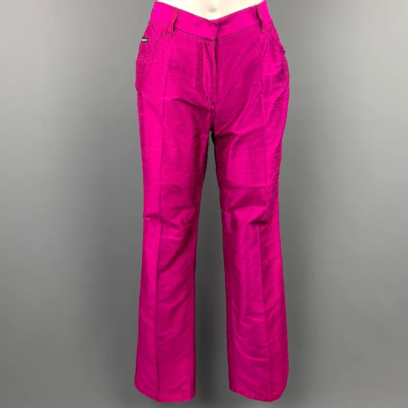 DOLCE & GABBANA Size 4 Fuchsia Silk High Waisted Dress Pants Trousers Corduroy Warm