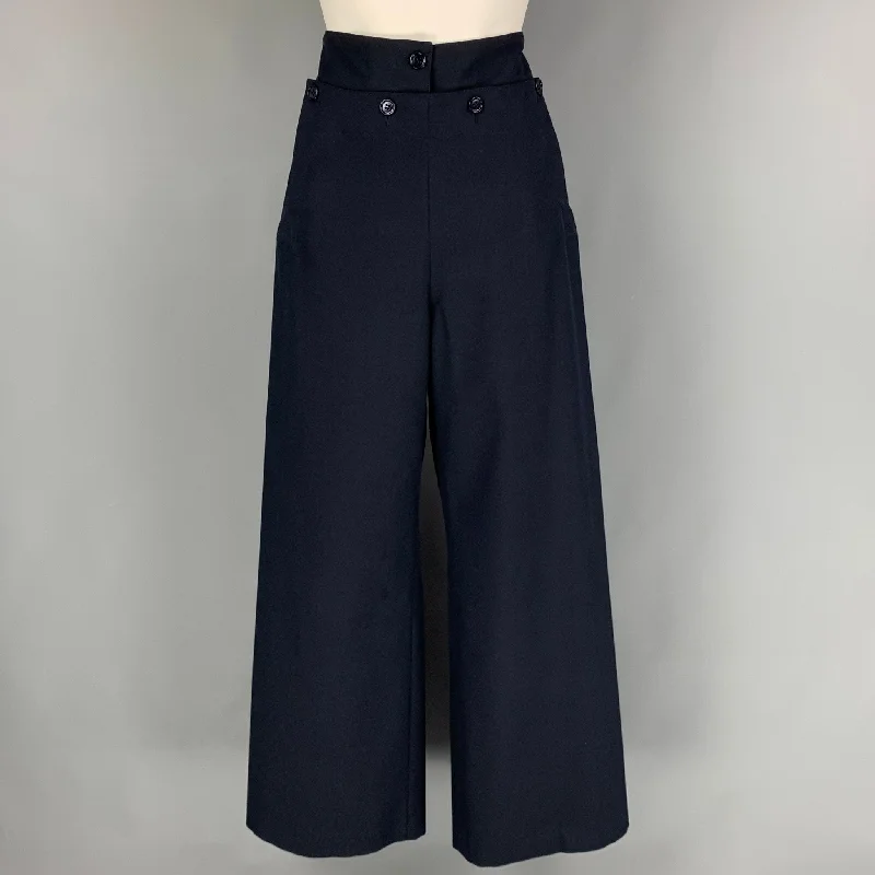 DRIES VAN NOTEN Size 4 Navy Cotton Blend Wide Leg Sailor Dress Pants Trousers Chinos Classic DRIES VAN NOTEN Size 4 Navy Cotton Blend Wide Leg Sailor Dress Pants Trousers Chinos Classic