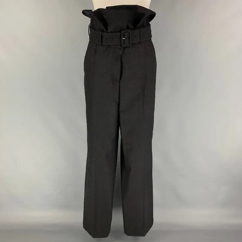 DRIES VAN NOTEN Size 8 Black Wool High Waisted Dress Pants Trousers Canvas Durable