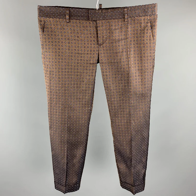 DSQUARED2 Size 8 Brown Jacquard Silk Cropped Dress Pants Trousers stylish elegant