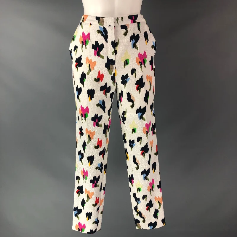 ESCADA Size 4 White Multicolour Cotton Blend Abstract floral Dress Pants Trousers Lace Delicate ESCADA Size 4 White Multicolour Cotton Blend Abstract floral Dress Pants Trousers Lace Delicate