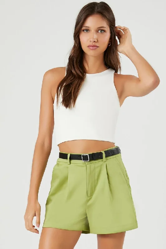 Forever 21 Women's Belted High-Rise Trouser Shorts Olive Trousers practical durable