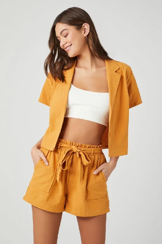 Forever 21 Women's Belted Trouser Shorts Gold Trousers Elastic Waist Soft
