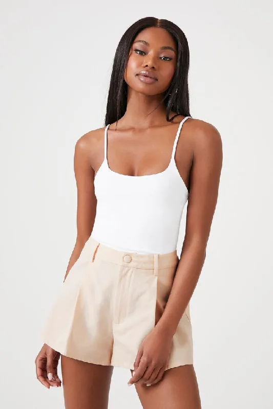 Forever 21 Women's Twill High-Rise Trouser Shorts Vanilla Skinny Trousers Denim Stretchy