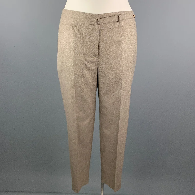 GIORGIO ARMANI Size 14 Taupe Silk / Cashmere Front Tab Dress Pants Chinos Cotton Straight Leg