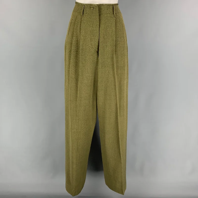 JEAN PAUL GAULTIER Size 8 Olive Black Herringbone High Waisted Pleated Dress Pants Trousers Floral Bohemian JEAN PAUL GAULTIER Size 8 Olive Black Herringbone High Waisted Pleated Dress Pants Trousers Floral Bohemian