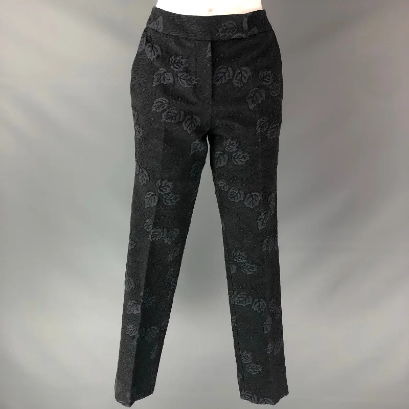 LAKE Size 2 Black Cotton / Polyester Leafs Narrow leg Dress Pants Trousers Flared Retro
