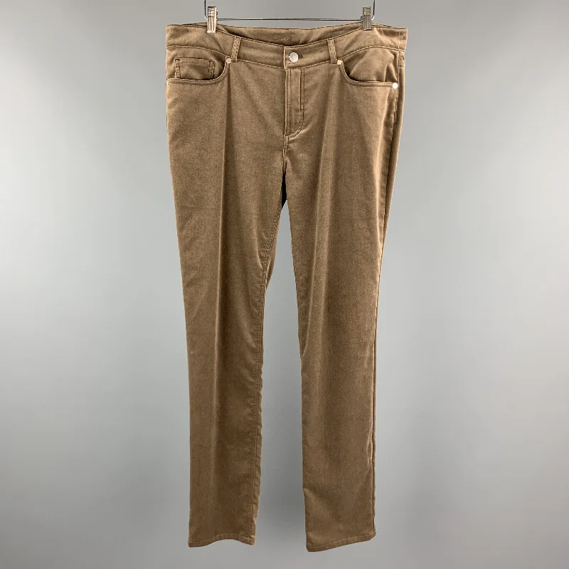 LORO PIANA Size 12 Taupe Cotton / Elastane  Dress Pants Trousers Pleated Formal