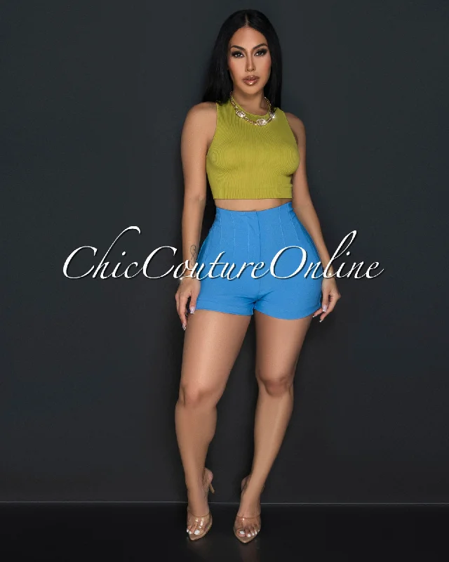 Mali Light Blue High Waist Trouser Shorts Trousers chic elegant