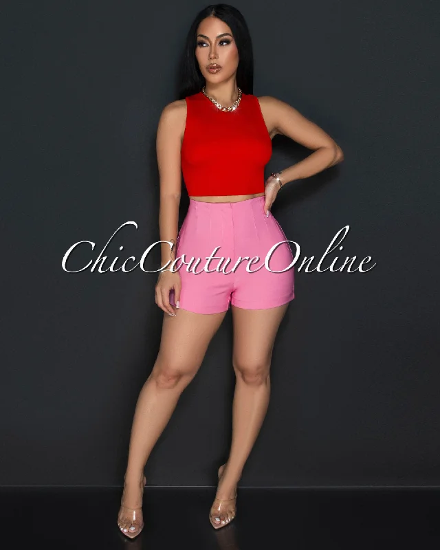 Mali Pink High Waist Trouser Shorts Trousers fashionable trendy