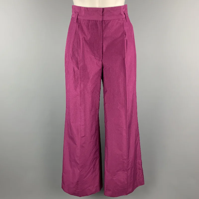 MARC JACOBS Size 0 Purple Cotton Pleated Wide Leg High Waist Dress Pants Cropped Trousers Casual Linen