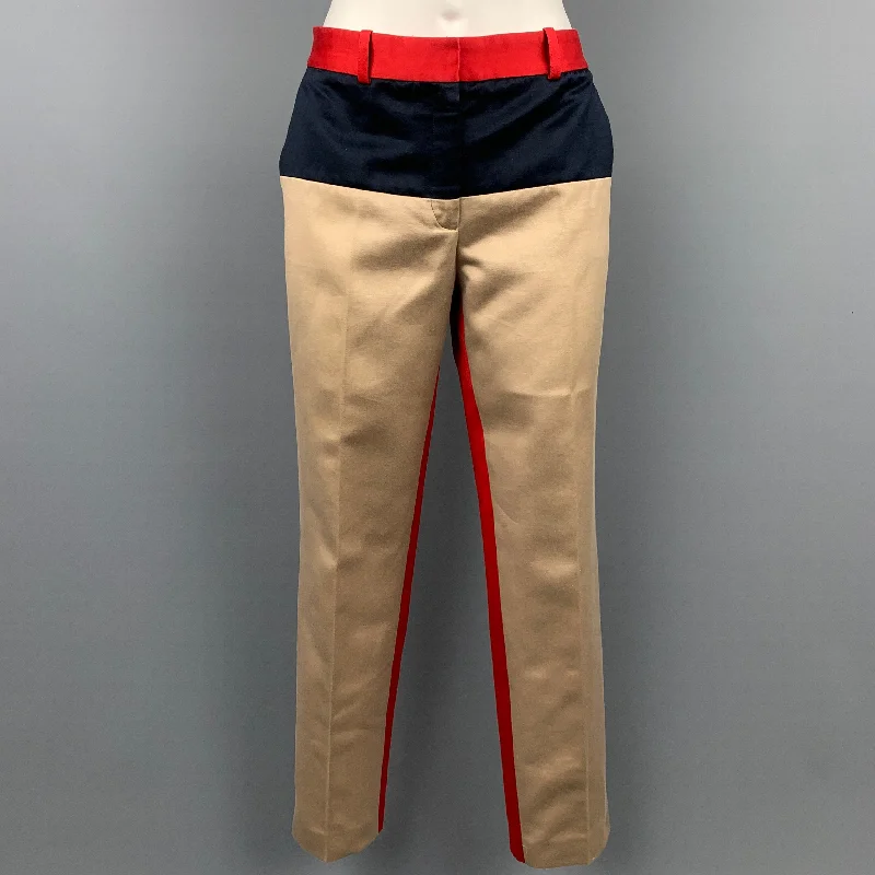MICHAEL KORS Size 6 Khaki & Red Color Block Cotton Dress Pants Trousers Exclusive Limited MICHAEL KORS Size 6 Khaki & Red Color Block Cotton Dress Pants Trousers Exclusive Limited
