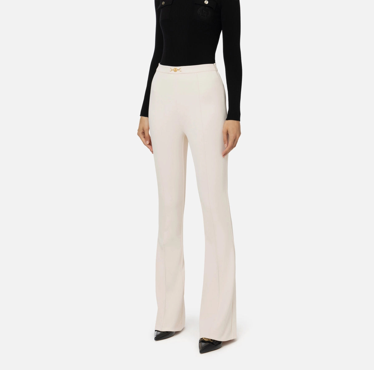 Palazzo trousers in stretch crêpe fabric with horsebit Trousers Summer Linen